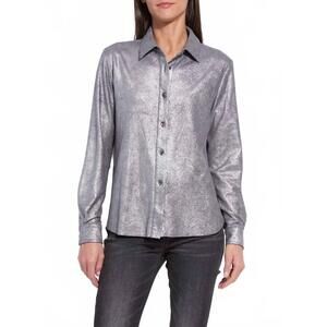 NEW LYSSE women's connie patent foil vegan suede shacket in silver